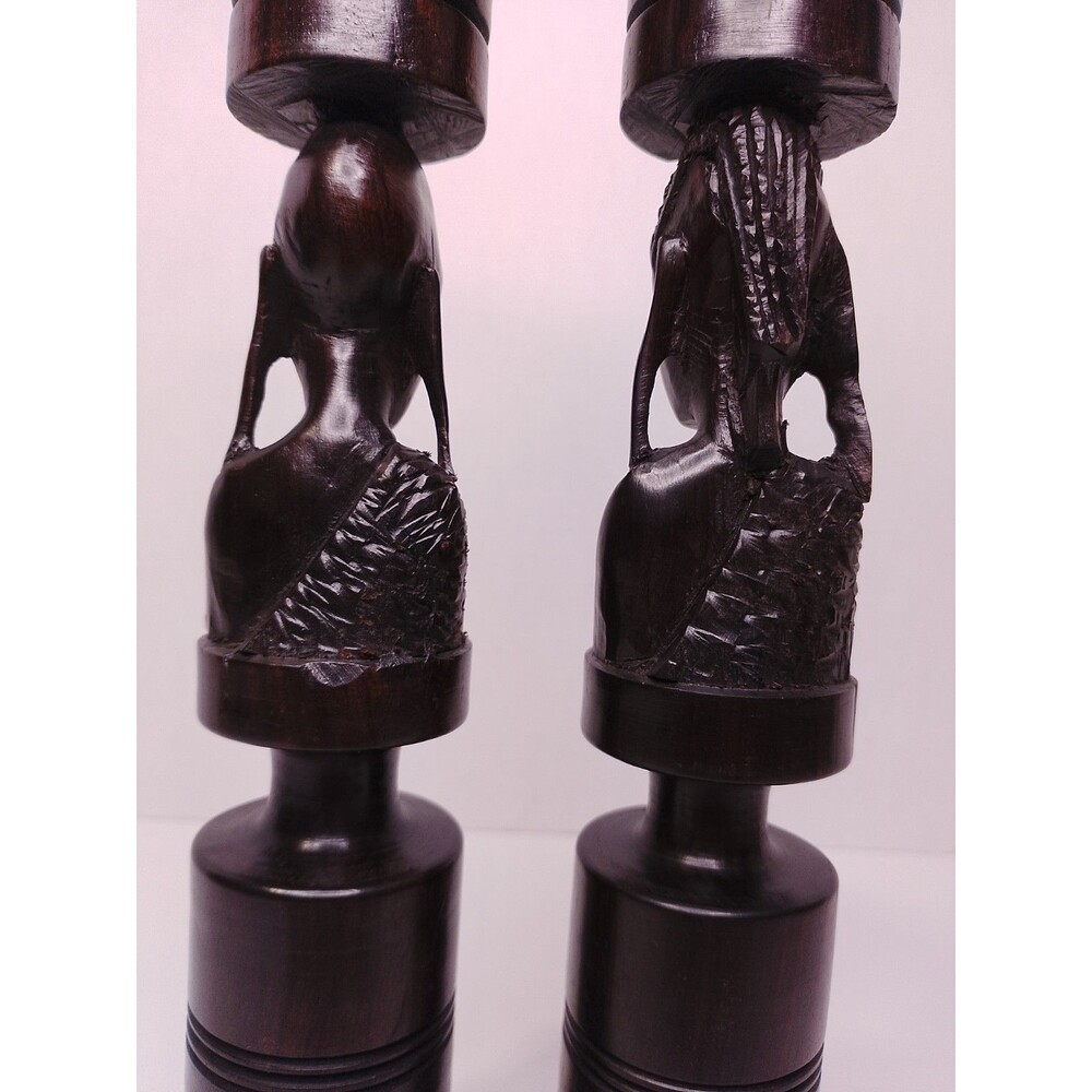 Vintage Mid-Century African Hand-Carved Ebony Wood Candlesticks - Picture 12 of 16